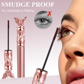 Plman Mascara, Fine Brush Mascara for Tiny and Lower Eyelashes, Defining and Multiplying Tubing, Long-Lasting Waterproof, Sweatproof, Smudge-Proof (Brown)
