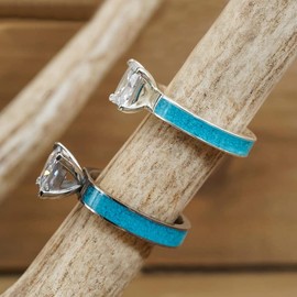 925 Sterling Silver Retro Palace Imitation Turquoise Diamond Set Ring with White Opal Popular White Diamond CZ Wedding Engagement Zircon Ring Size 7