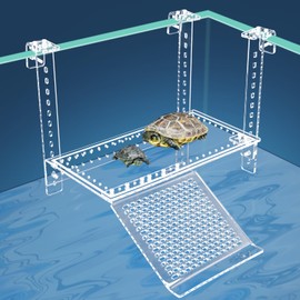 Wedoelsim Hanging Turtle Dock Turtle Tank Accessories Adjustable, Large Basking Platform with Freely Installable Climbing Ramps for Aquatic Turtles Sturdy, Wobble-Free Design in Acrylic Material 13''