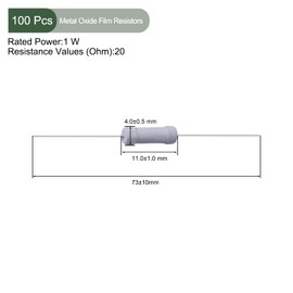 YOKIVE Pack of 100 Metal Oxide Film Resistors Axis Line Resistor Keep Normal Circuit Operation Great for Electric Power Equipment (Grey, 1 W, 20 Ohm)