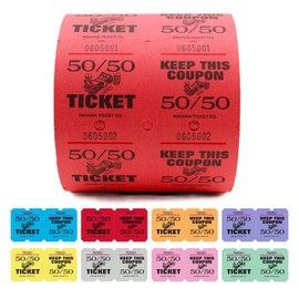 INDIANA TICKET CO. Red, Marquee 50/50 Raffle Roll Tickets, Large 4"x2" Double Roll (1,000) Fundraisers, Events, Cash Drawings, Door Entry, Drink & Food, Classroom Rewards. (8 Color Selection)