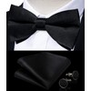 DiBanGu Mens Classic Black Pre-Tied Satin Bowtie and Pocket Square