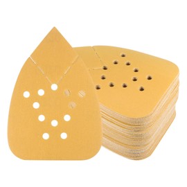 Kozelo 50pcs Mouse Detail Sander Sandpaper - [12-Hole 320 Grit] Aluminum Oxide Triangle Hook and Loop Sanding Pads Sheet for Sanding and Polishing Wood Furniture Metal Use