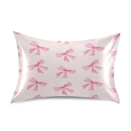 Burbuja Pink Bow Satin Pillowcase for Hair and Skin Standard Size 20x26 in, Super Soft Anti-Wrinkle Pillow Case with Envelope Closure