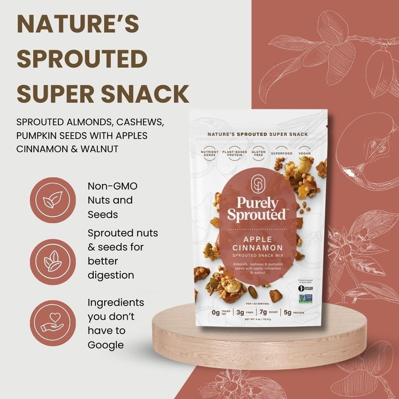 Purely Sprouted Apple Cinnamon Snack Mix: Vegan, Gluten-Free, and Non-GMO