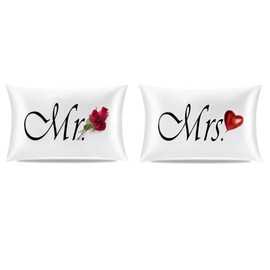 Mr and Mrs Luxury pillowcases Marcso Design satin silk wedding anniversary couple gift valentines his her christmas love romantic idea Silk petals included