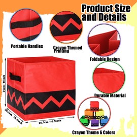 Teenyyou 6 Pcs Colorful Fabric Storage Bins 11" Crayon Cubby Storage Organizer with Handles Rainbow Foldable Cubes Baskets Back to School Classroom Book Decorations for Office Home Supplies
