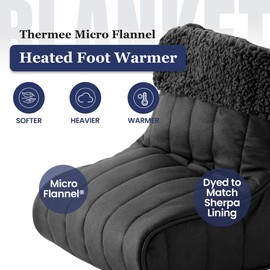 Thermee Micro Flannel Heated Foot Warmer, Sherpa Fleece, 2-Hour Safety Shut-Off, Electric Foot Heater for Women & Men, Foot Warmers for Feet, Heated Slippers, Under Desk Foot Warmer - Coal Grey