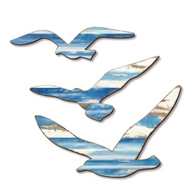 COLOR VALLEY ART 3Pcs Wood Seagull Beach Wall Decor, Wall Art Decorations Nautical Self-adhesive Coastal Themed Decors, Beach Seagull Ocean Decorations for Home Bedroom Living Room