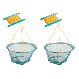 Pack of 2 Crab Line Nets – Handheld Crabbing Nets with 50cm Mesh & Metal Rings – Outdoor Catching Kit for Kids & Adults – Catch Crabs Shrimps Small Fish – Family Beach Fun