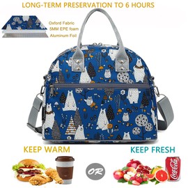 FlowFly Bolsa de almuerzo aislada con correa para el hombro para mujeres, hombres y niños, grande y reutilizable, asa, bolsa de viaje y escuela congelable y organizador de preparación de comidas, búho