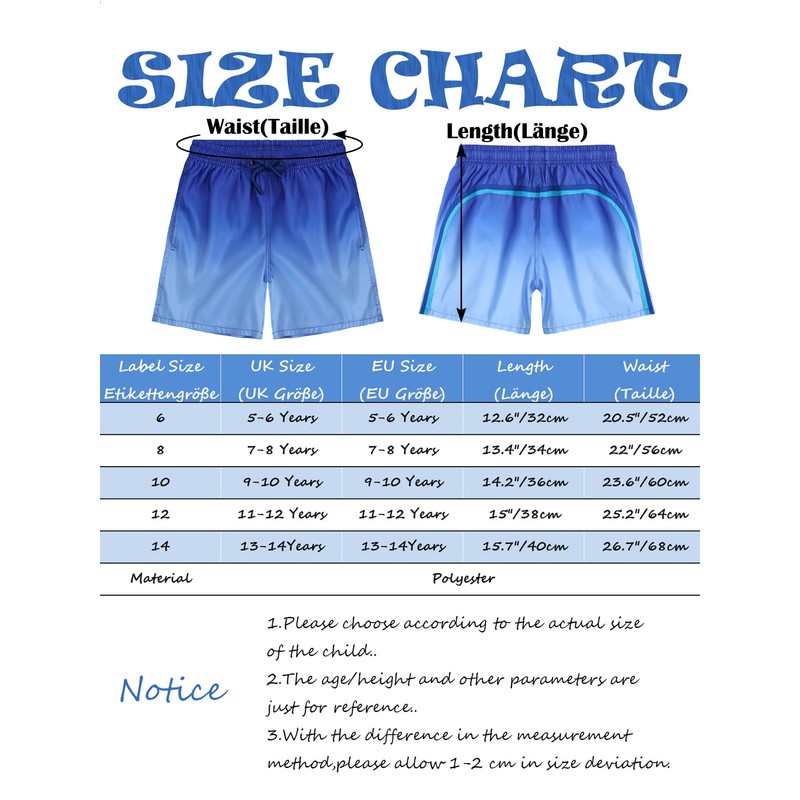 SERENYOU Boys' Swimming Trunks Colour Gradient Swimming Shorts with Mesh