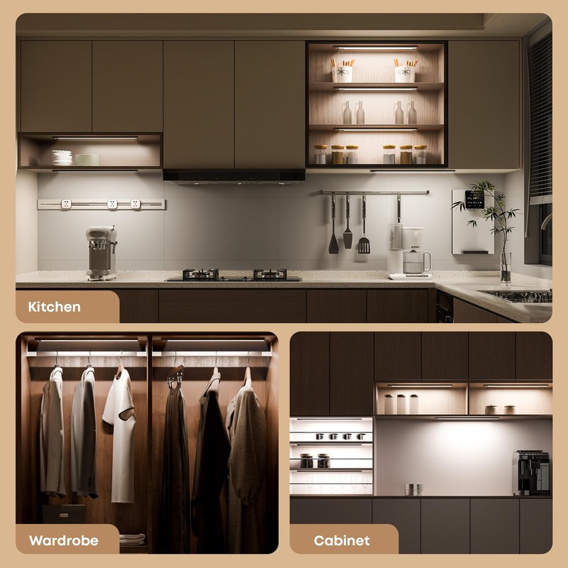 LROLTEF Under Cabinet Kitchen Lights, Motion Sensor Dimmable 21cm 1500mAh