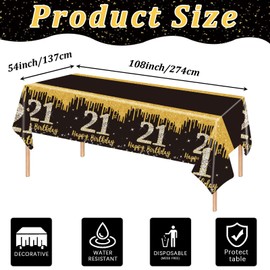 21st Birthday Table Cloth Black Gold,137*274cm Black Gold 21st Birthday Party Table Decoration Plastic Waterproof Rectangular Table Cover for Men Women Him Her Birthday Gifts Party Table Decoration