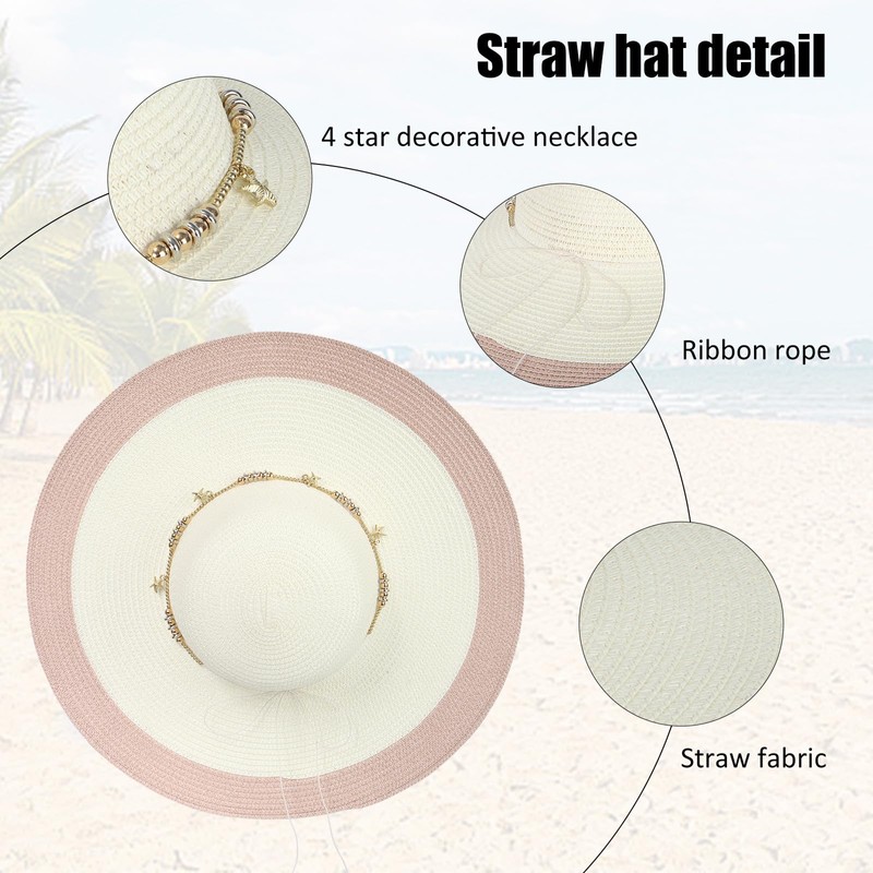 LY4U Women's Beach Sun Straw Hat with Chin Strap, Floppy