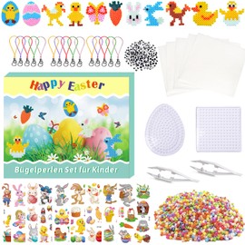 FZYESNO 3057 Pieces Ironing Beads Easter, Ironing Beads Plates Set with 14 Designs, Ironing Beads Set for Children, Easter Decoration with 14 Ironing Beads Templates, 2 Ironing Beads Stencils, 3000