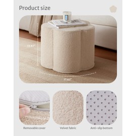 Blissful Diary Flower Pouf Ottoman, Comfy Floral Ottoman for Living Room, Bedroom, Kids Room, Charm Floor Pouf for Home Decor, Full Foam Filling Foot Rest for Couch - Off White