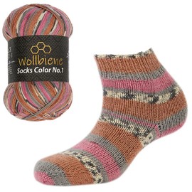 Wollbiene Socks Colour Sock Wool, 100 g, 4-Ply Knitting and Crochet, 75% Virgin Wool, Colour Gradient Wool, Knitting Wool Socks (42 Berry, Brown, Grey)