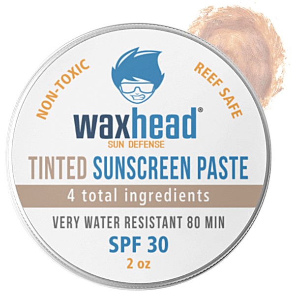 Waxhead Tinted Surf Sunscreen - for all Outdoor Athletes, Tinted Zinc Oxide Sunscreen, Reef Safe, Organic Sunscreen for Face, Hawaii Sunscreen, Reusable Tins (2oz, Tinted)