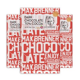 Max Brenner Premium Chocolate Bar – Gourmet Israeli Chocolate, Kosher Certified, 100g – Luxurious Cocoa Experience with Cocoa Butter – Made in Israel, Ideal Gift or Treat (3 Pack, DARK CHOCOLATE 70% COCOA)