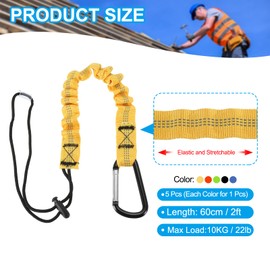 MECCANIXITY Retractable Tool Lanyard 2ft with Single Aluminum Buckle and Adjustable Loop End, Maximum Weight Limit 10KG / 22lb, Safety Fall Protection Tools Leash, 5 Colors 5 Pack
