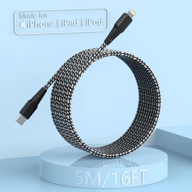 Quanlex iPhoone Charger Cables Fast iPhoone Charge Cable 5M / 16FT Extra Long Nylon Braided Lead Charging Cable for Apple iPhoone 14/13/12/11/XR/X/8/8 Plus/7/7 Plus/6/6s/Plus/SE/5c/5s/5 Pad