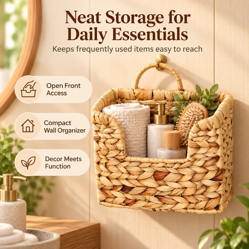Handwoven Wicker Wall Basket for Everyday Storage – Space-Saving Rustic