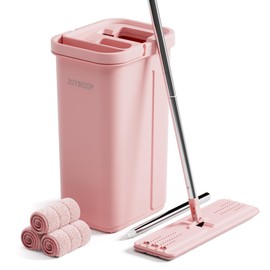 JOYMOOP Pink Mop and Bucket with Wringer Set for Home, with 3 Reusable Microfiber Mop Pads, Hands-Free Self-Cleaning System, Suitable for Floor Cleaning and Wall Cleaner
