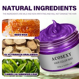 Temporary Hair Color Wax Dye,Hair Spray Color, Natural Hair Wax Color, Kids Temporay Hair Wax Dye Ash for Halloween Cosplay,Party,Masquerade (Purple, 120g)