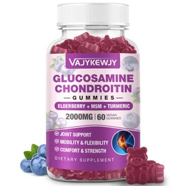 VAJYKEWJY Sugar Free 2000mg Glucosamine Chondroitin Gummies, Extra Strength Glucosamine with Chondroitin MSM & Turmeric, Joint Support Supplement, Antioxidant Immune Support - 60 Gummies