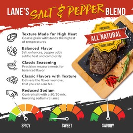 Lane's 50/50 Salt and Pepper Seasoning, All-Natural Salt & Pepper Spice, 16 Mesh Coarse Black Pepper Seasoning Salt, Gluten-Free, Made in USA, 12 Oz