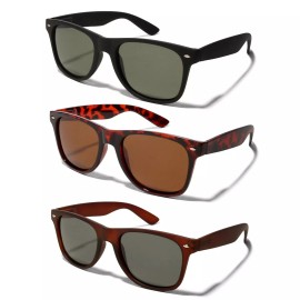 ShadyVEU® Polarized Classic Round Soft Frame Unisex 80's Retro Casual Everyday Sunglasses - Matte Black Frame / Green Lens