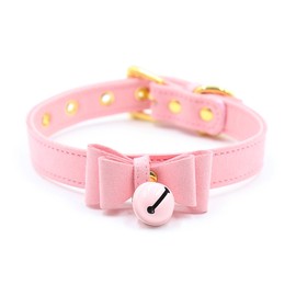 Succuba Pink Bell Choker Collar Necklace Lolita Bow Collar Cat Kitty Velvet Necklace (A)