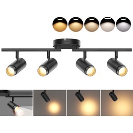 TuyuBEE 5-Color Zoomable 4 Light Track Lighting Fixtures Ceiling for Kitchen, Dimmable LED Track Lighting Kit, Ceiling Spotlight Flush Mount Adjustable Directional Spot Lights Indoor, CRI90 30W, Black