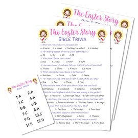 Bible Game Cards, 20 Pcs Bible Trivia Game Cards With 1 Answer Card, Christian Party Game For Religious Adults And Family Activities Games For School Sunday Activities Church Easter Favors - 01