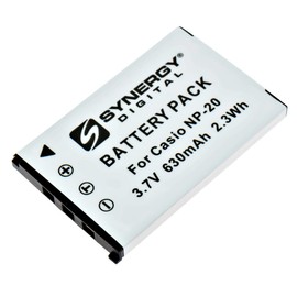 Synergy Digital Digital Camera Batteries, Compatible with Casio NP20DBA, NP-20, NP20 Digital Camera Batteries (li-ion, 3.7V, 630 mAh), Set of 2