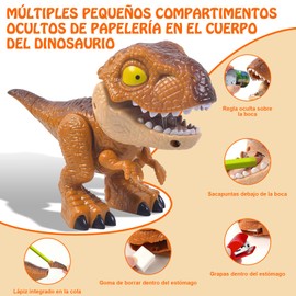 Juego de papelería 5 en 1 Dinosaurio - Regla, lápiz, sacapuntas, grapadora, goma de borrar. Diseño compacto para niños y niñas - Recompensas para el aula Regalos de cumpleaños y detalles para fiestas.