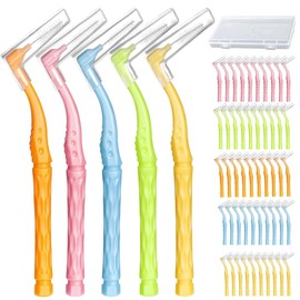 50pcs Interdental Brushes, 5 Sizes Angled Head Tooth Picks Dental Brushes for Between Teeth and Gums,Gap Brush with Non-Slip Handle,Orthodontic Universal Care Teeth Braces CleaningInterspace Cleaning