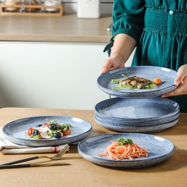 KOOV Ceramic Dinner Plates Set of 6,10.25 inch Large Dinner Plates Set, Porcelain Plates Set for Salad, Pasta, Restaurant, Dinner Plates, Kitchen Serving Dish Set, Reactive Glazed, Blue