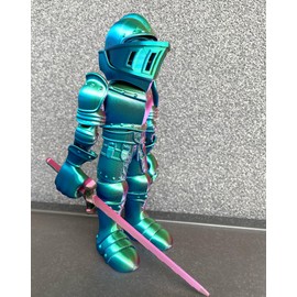 Whattiho 3D Printed Knight Action Figure - 6.5'' Tall Articulated Figure with Sword, Perfect Desktop Decor and Unique Gift for Knight Lovers (Holographic)