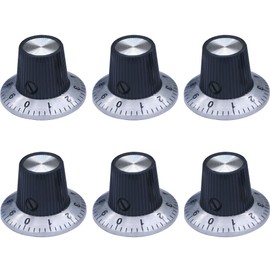mxuteuk KNOB-C-2 Set of 6 Black with Silver Potentiometer Control Knob Volume Audio Audio Electric Guitar Bass Screw Type 29 x 18 mm (D x H)