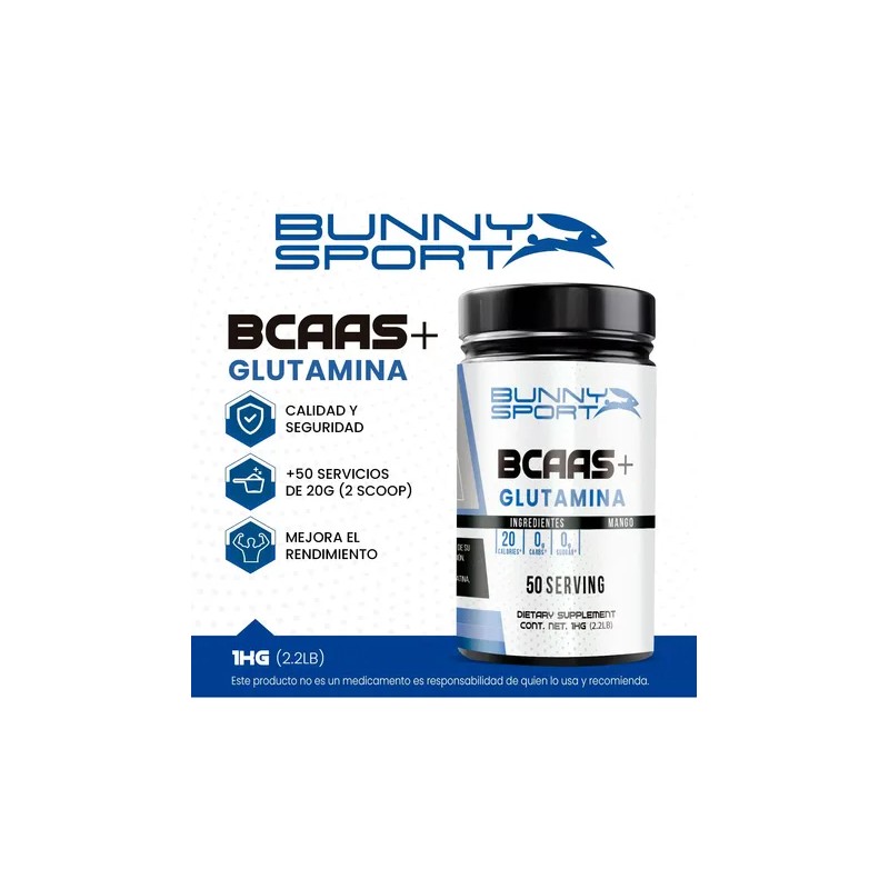 Aminoácidos Bcaas Glutamina Bunny Sport 50 Servicios 1kg
