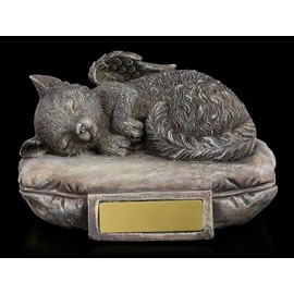 Figuren Shop GmbH Animal Urn - Cat Angel with Engraving Plate in Stone Look | Memorial Urn Hand Painted