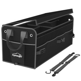 EPAuto Car Trunk Organizer with Adjustable Multi Compartment, Removal Lid and Securing Straps, Black