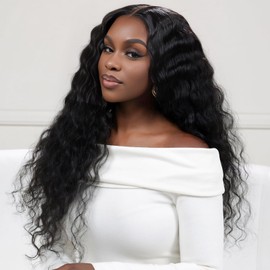 250 Density Wear and Go Glueless Wigs Human Hair Pre Cut Bleached Knots Loose Deep Wave 5x5 HD Lace Closure Wigs Human Hair with Baby Hair Pre Plucked Loose Wave Glueless Wigs Human Hair for Women