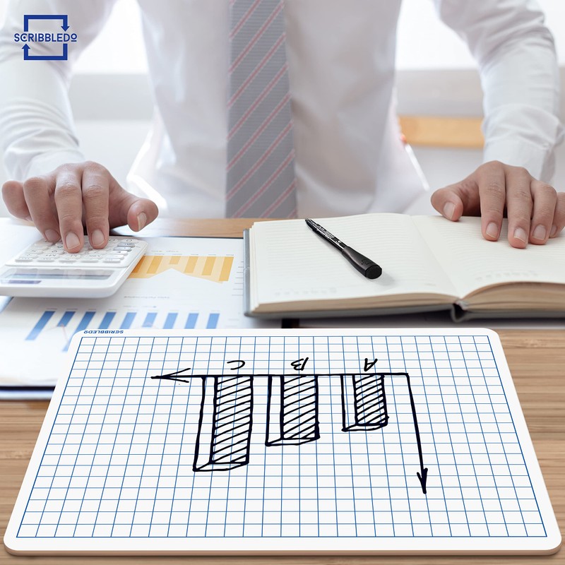 SCRIBBLEDO Dry Erase Grid Whiteboard 9" x 12" Double Sided