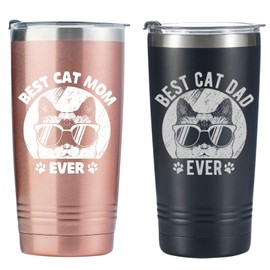 Onebttl Cat Parent Gifts, 20 oz Insulated Tumbler Set with Lid & Straw, Funny Gifts for Cat Dad and Cat Mom - Best Cat Dad/Mom Ever