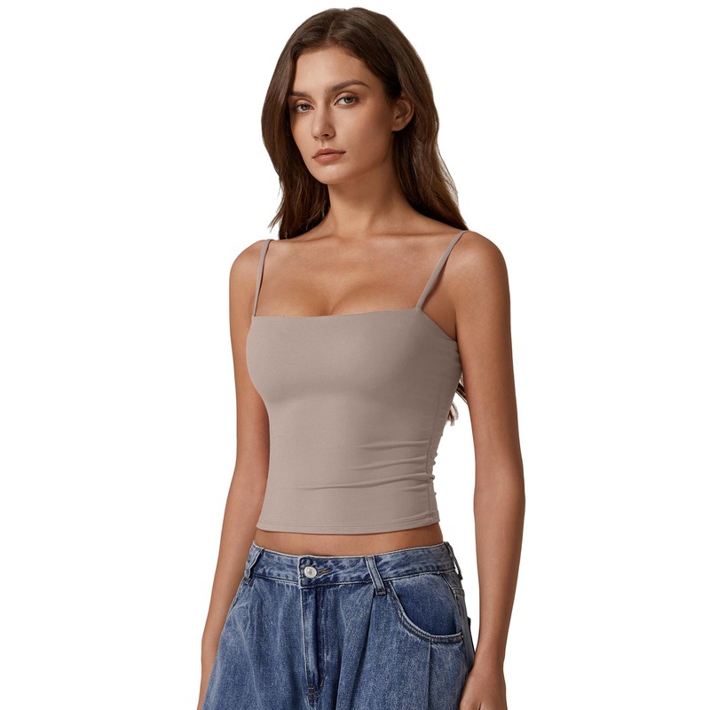 QINSEN Women's Double Lined Basic Tank Top Adjustable Spaghetti Straps
