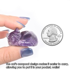 WHAL&YUNE Crystal Cat Figurine, 1PC Amethyst Gemstone Cat, Natural Sleeping Cat Ornament Hand Carved Cat Statue Cat Home Decor Crystal Decoration for Cat Lovers, Gift 1.5"