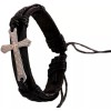 Syrios Gifts Black Leather Bracelet with Cross, Lords Prayer, Christian
